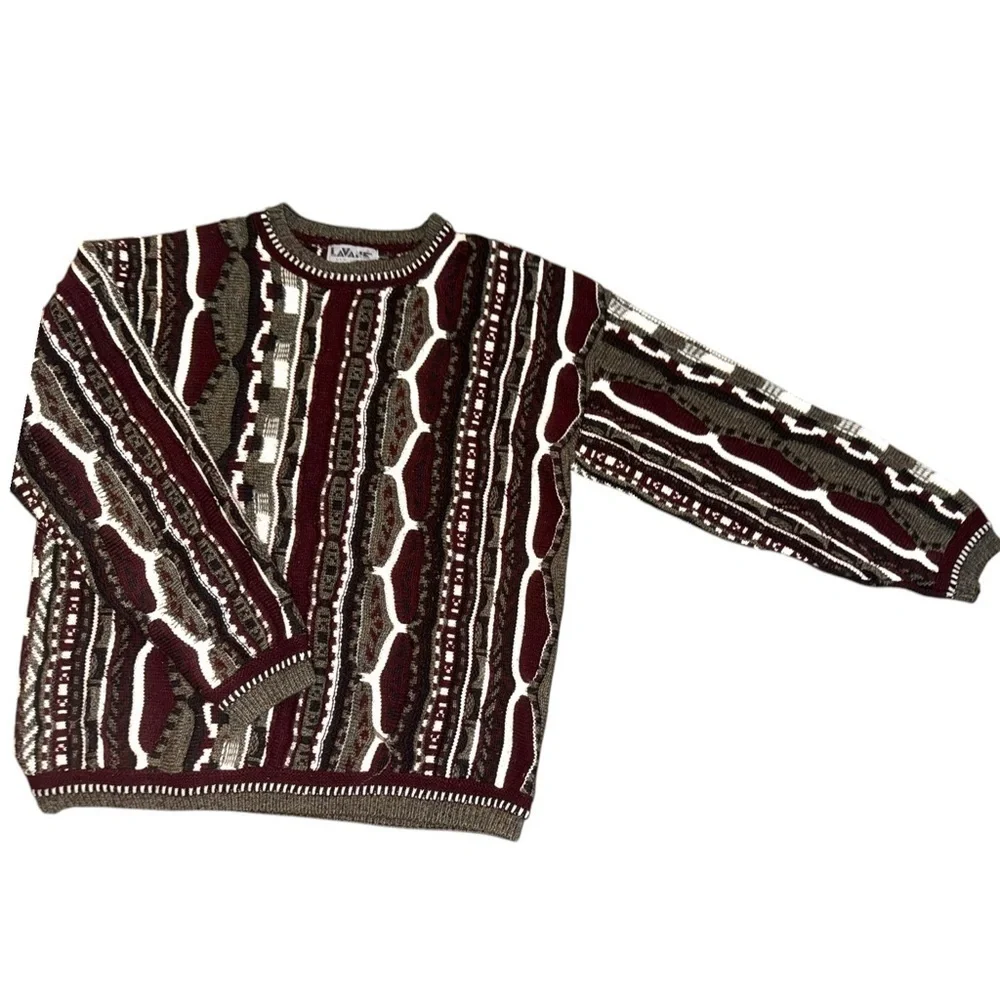 Vintage Lavane New York Textured 3D Sweater Colorful Men large Cosby 80s Biggie